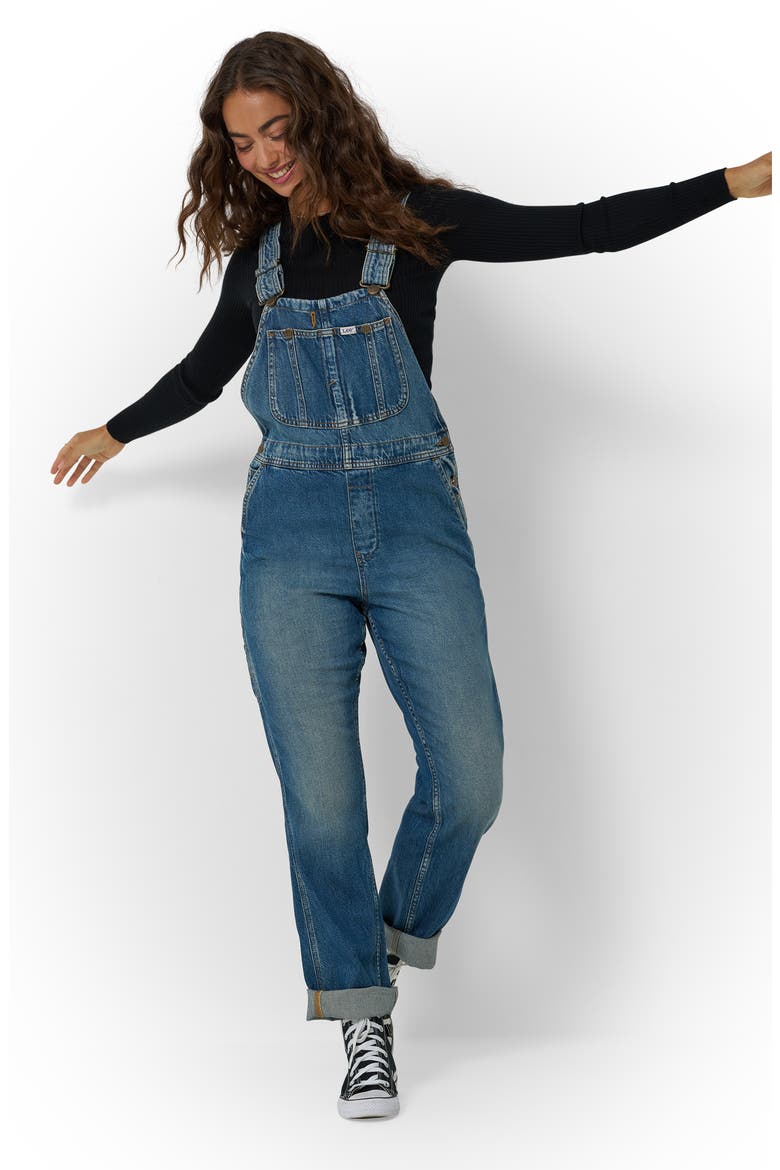 Slim Straight Leg Denim Overalls, Alternate, color, BOLD TAKE