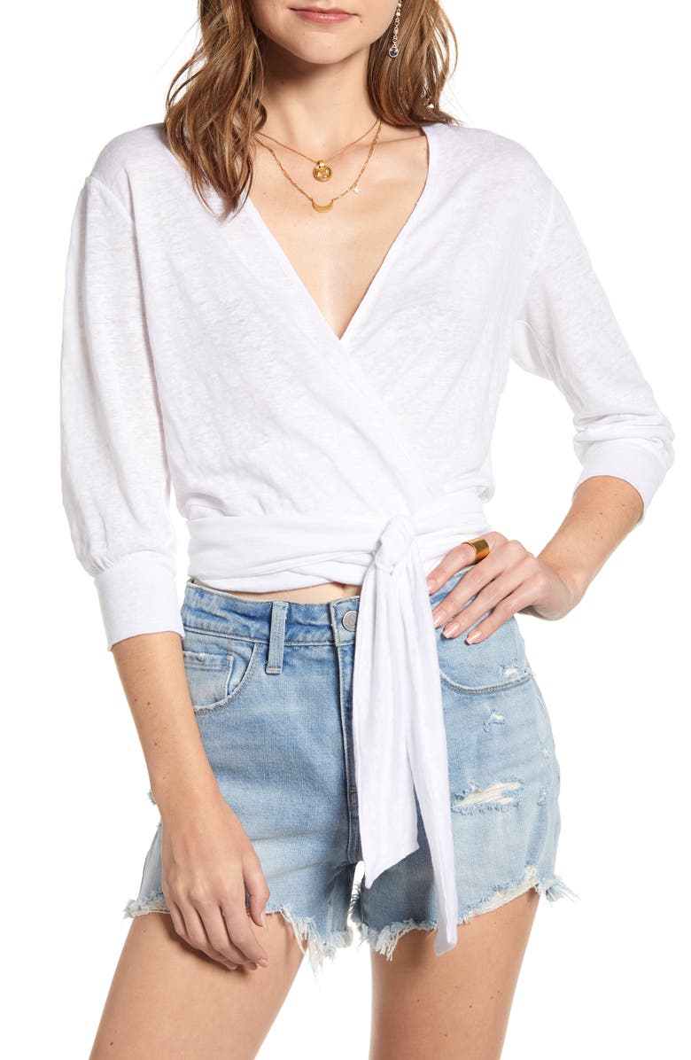 Treasure & Bond Linen Knit Wrap Top, Main, color, 