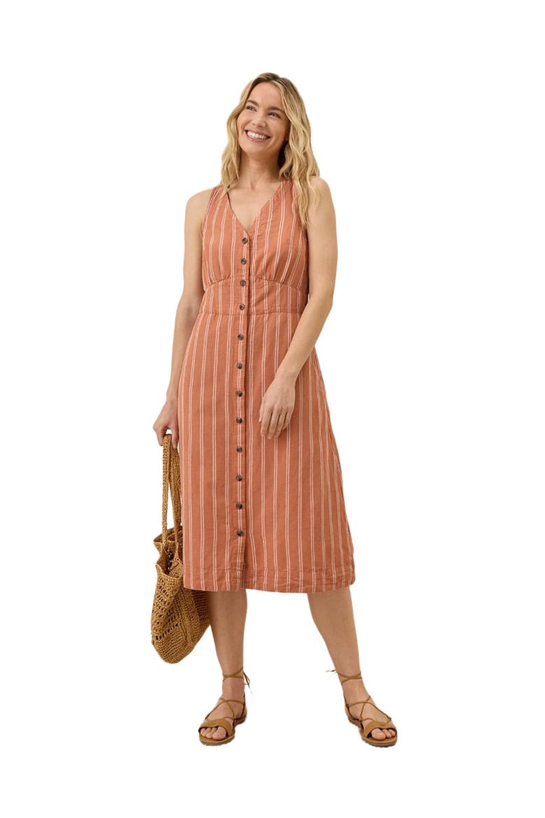 Canopy Linen Blend Button-Front Dress Made with Organic Cotton, Main, color, Hermosa Stripe