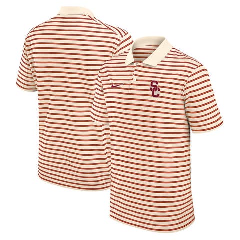 Men
s Nike Tan USC Trojans Primary Logo Striped Dri-FIT Polo
