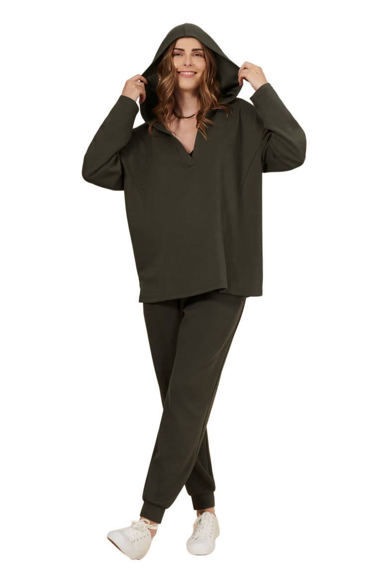 V-Neck Pullover Scuba Knit Hoodie, Alternate, color, Deep Depths