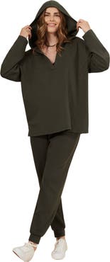 MOTHERHOOD MATERNITY V-Neck Pullover Scuba Knit Hoodie