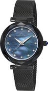 PORSAMO BLEU Hazel White Topaz Mother of Pearl Dial 3-Hand Quartz Mesh Strap Watch, 33mm