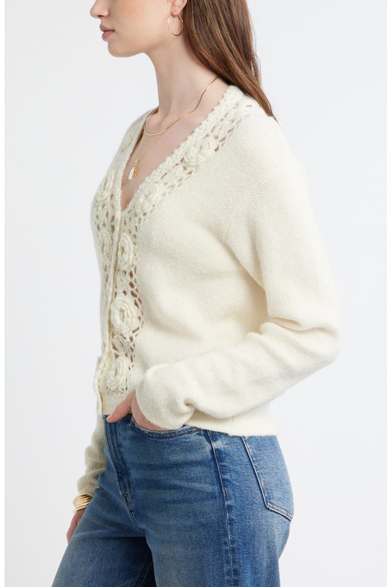 Floral Trim Cardigan, Alternate, color, IVORY DOVE