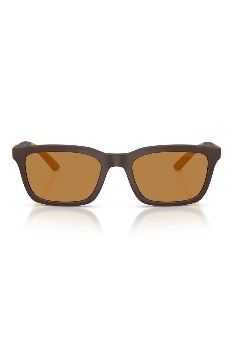 55mm Rectangle Sunglasses, Main, color, MATTE BROWN / LIGHT BROWN