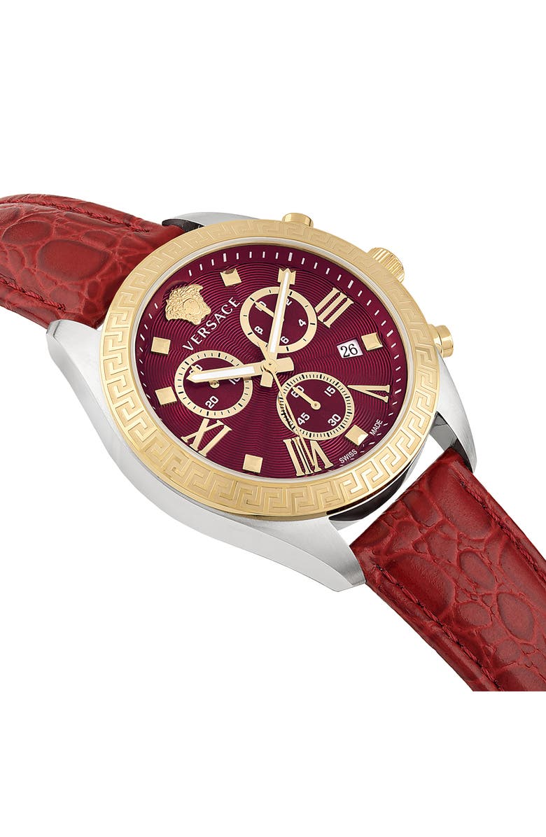 Versace Greca Chronograph Leather Strap Watch, 40mm, Alternate, color, Two Tone