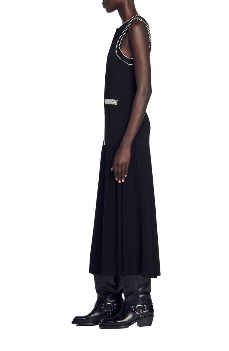 SANDRO Naima Imitation Pearl Button Front Sleeveless Midi Dress, Alternate, color,