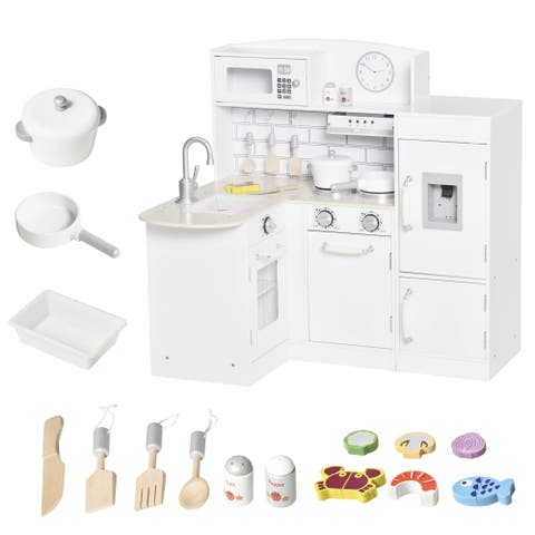 Kids Play Kitchen Set Pretend Wooden Cooking Toy Set