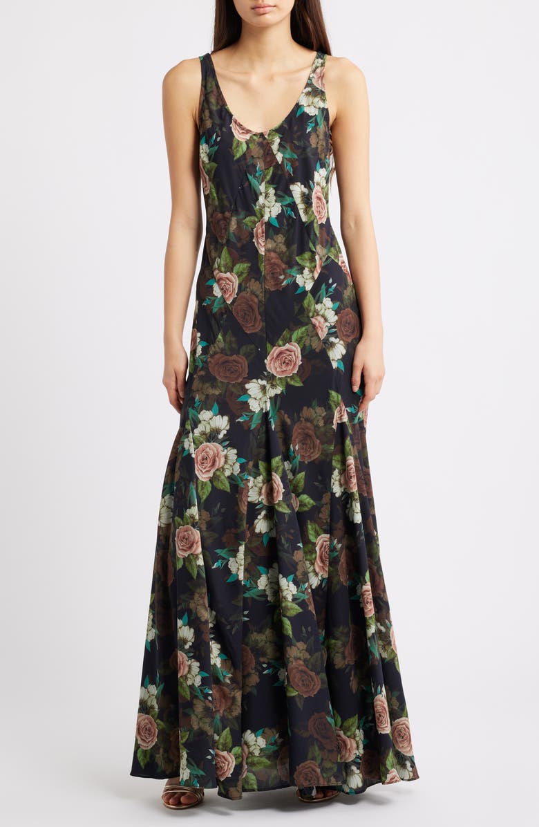 Lulus Helena Floral Maxi Cocktail Slipdress, Main, color, Black Floral