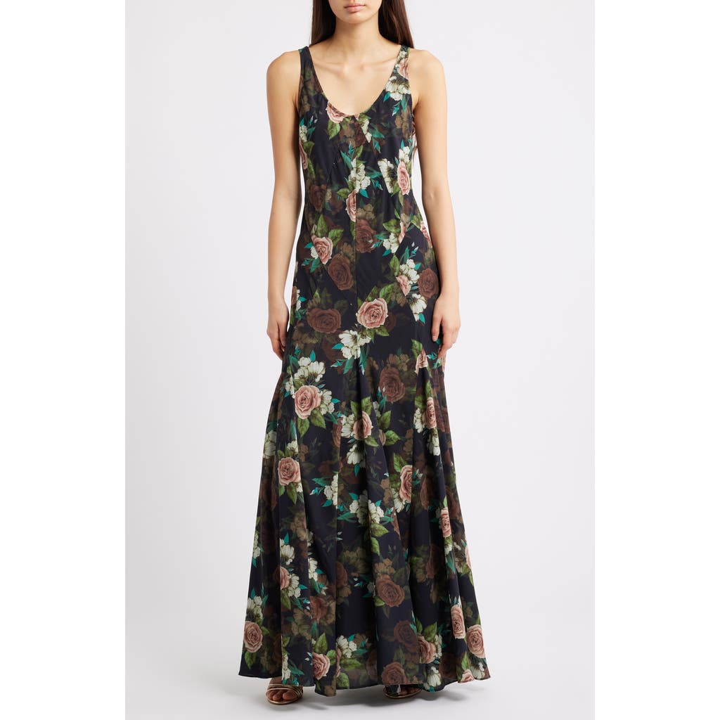 Lulus Helena Floral Maxi Cocktail Slipdress In Black