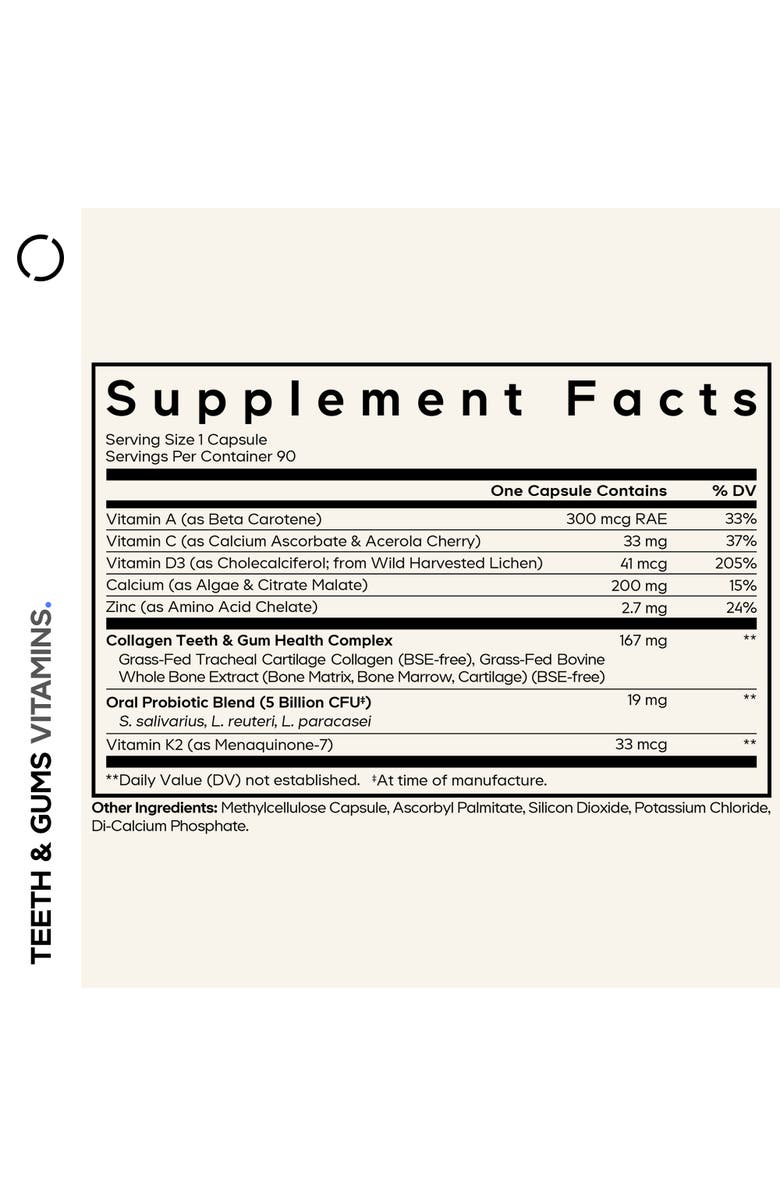 Codeage Teeth & Gums Vitamins + Collagen & Probiotics Supplement, Alternate, color,