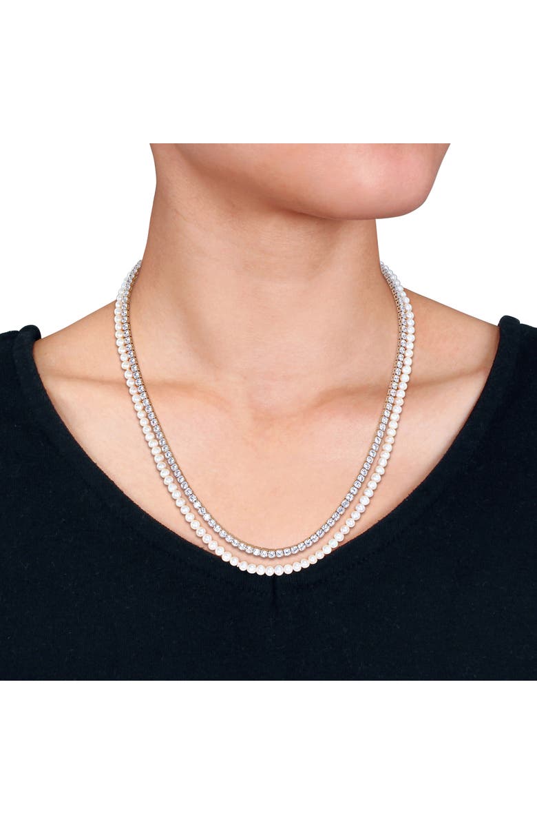 Julianna B. Cubic Zirconia & Cultured Pearl Double Strand Necklace, Alternate, color,