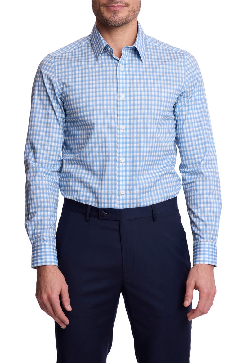 Parker Trim Fit Stretch Cotton Button-Up Shirt, Main, color, BLUE WHITE CHECK