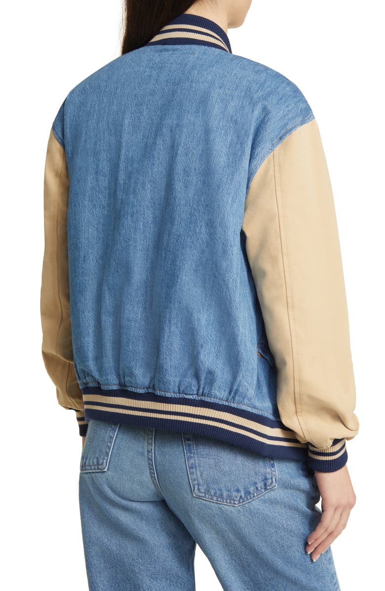 BLANKNYC Mixed Media Denim & Canvas Bomber Jacket, Alternate, color,