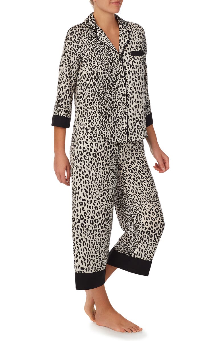 Kate Spade New York animal print crop pajamas, Alternate, color, 