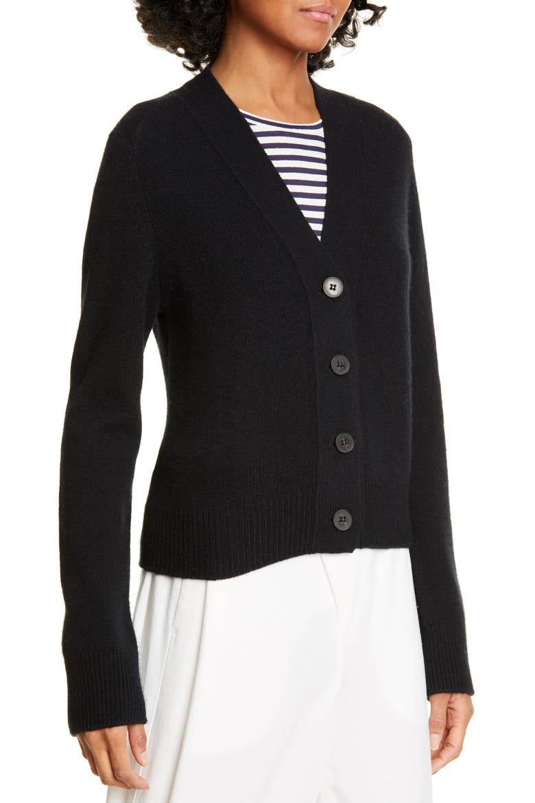 Shrunken Fit Button Front Cashmere Cardigan, Alternate, color, BLACK