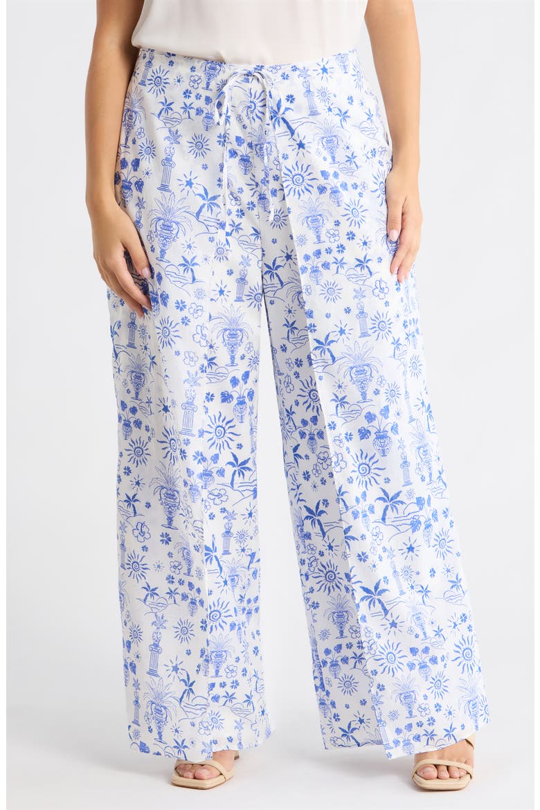 Azul Tropics Nature High Waist Wrap Pants, Main, color, BLUES-WHITE