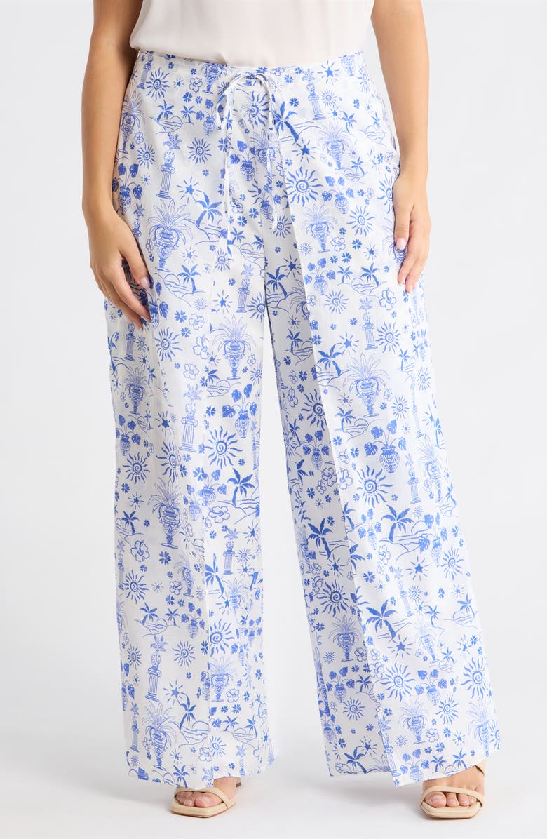 SUGARLIPS Azul Tropics Nature High Waist Wrap Pants, Main, color, Blues-White