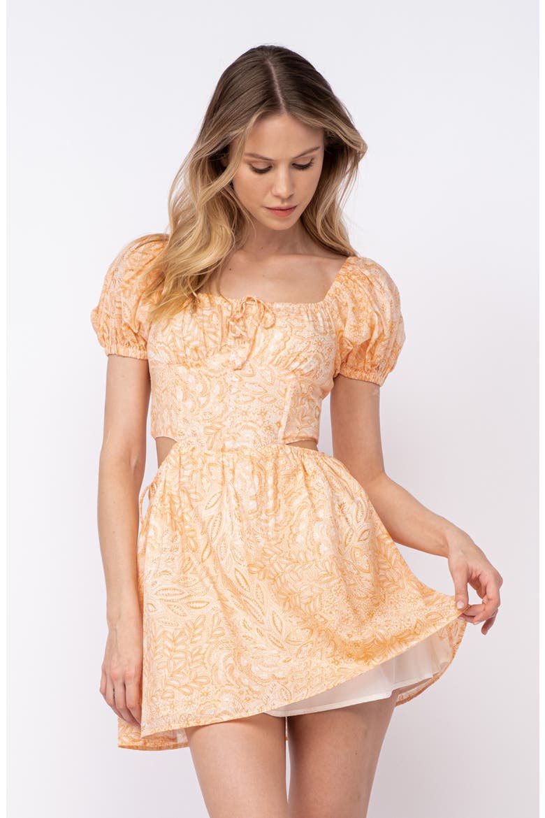Boho Print Puff Sleeve Minidress, Alternate, color, LIGHT ORANGE
