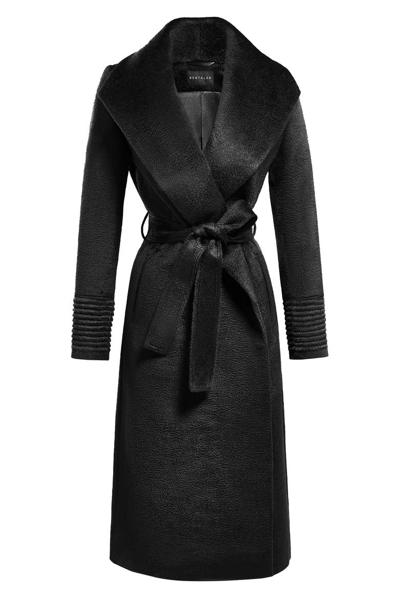 Shawl Collar Alpaca & Wool Longline Wrap Coat, Alternate, color, BLACK