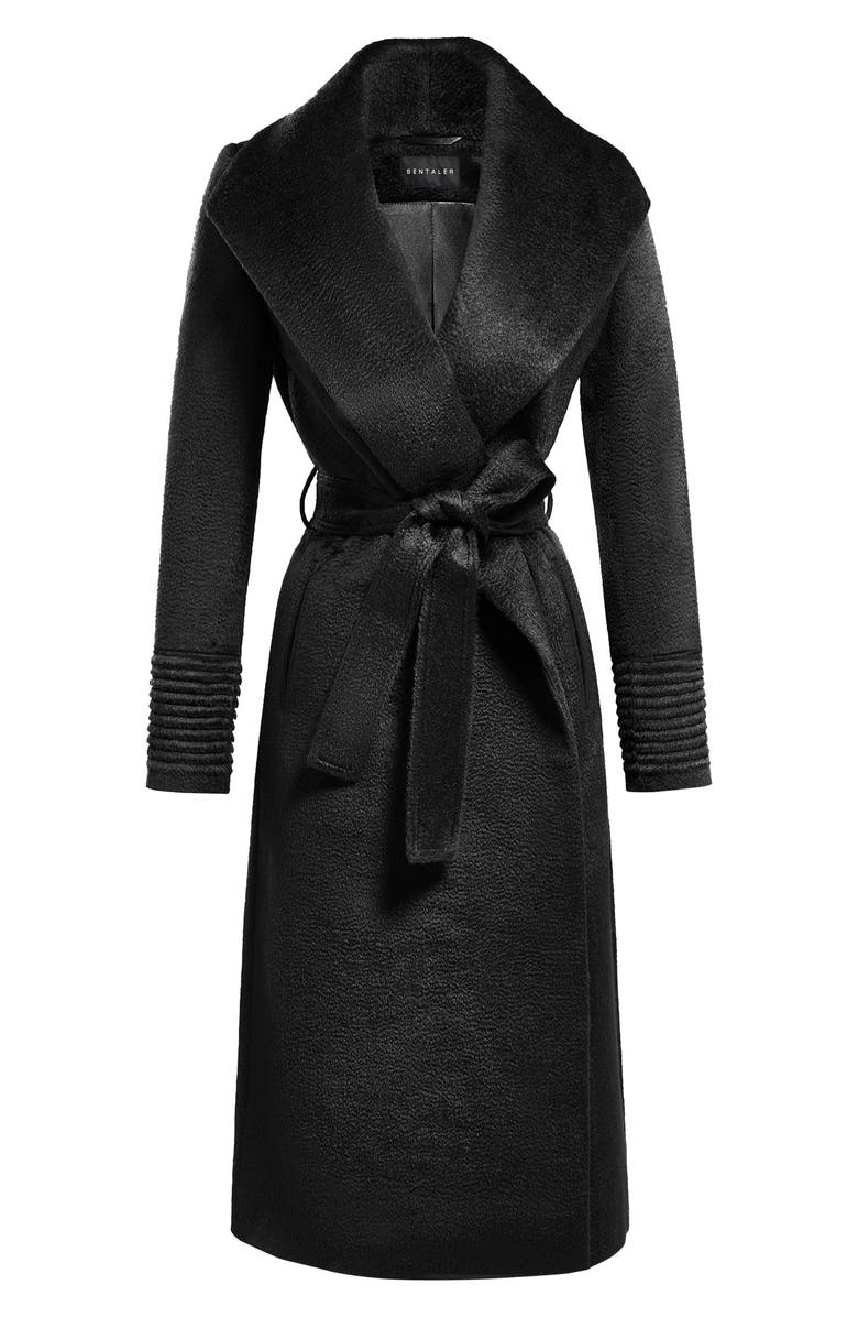 SENTALER Shawl Collar Alpaca & Wool Longline Wrap Coat, Alternate, color, Black
