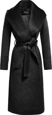 SENTALER Shawl Collar Alpaca & Wool Longline Wrap Coat