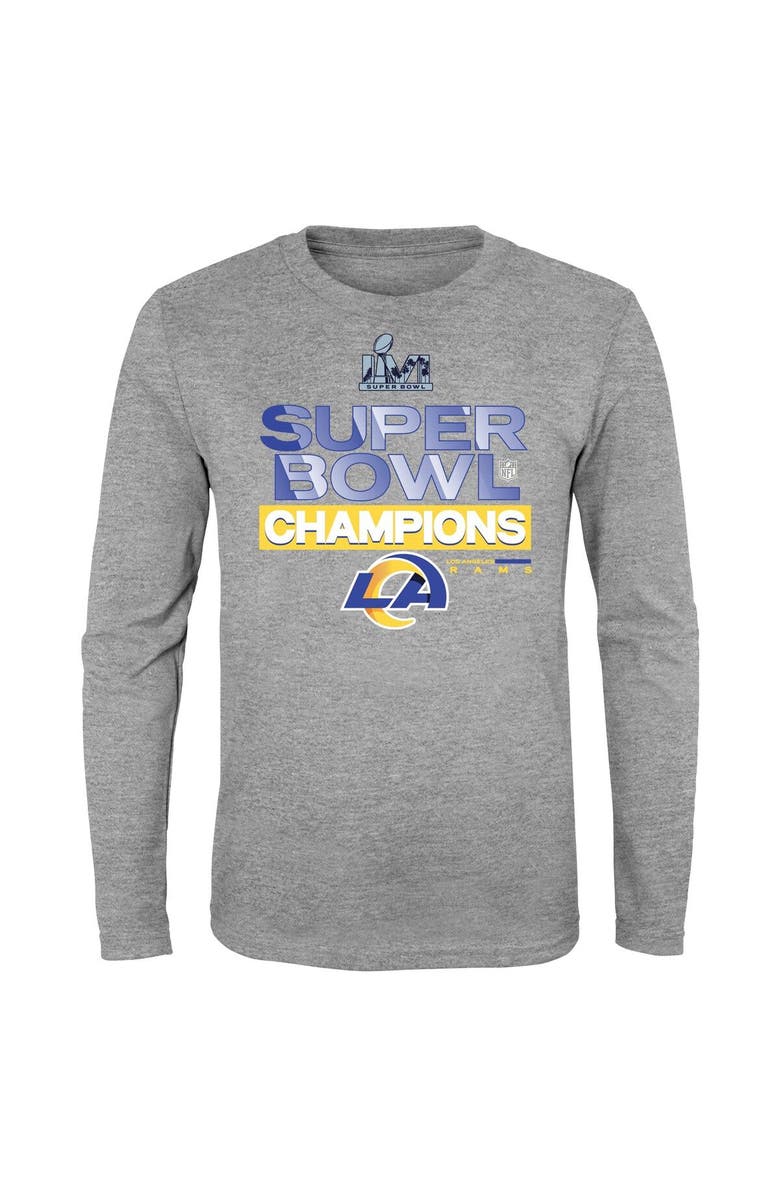 FANATICS Youth Fanatics Branded Heathered Gray Los Angeles Rams Super Bowl LVI Champions Locker Room Trophy Collection Long Sleeve T-Shirt, Alternate, color, 