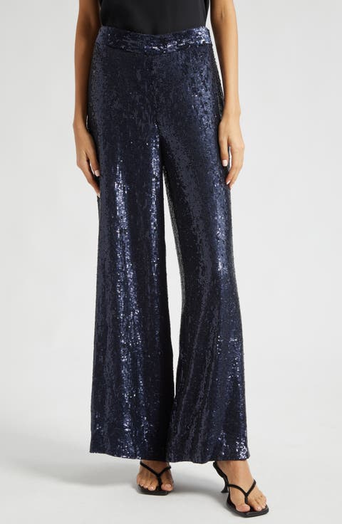 Adieu Sequin Wide Leg Silk Pants