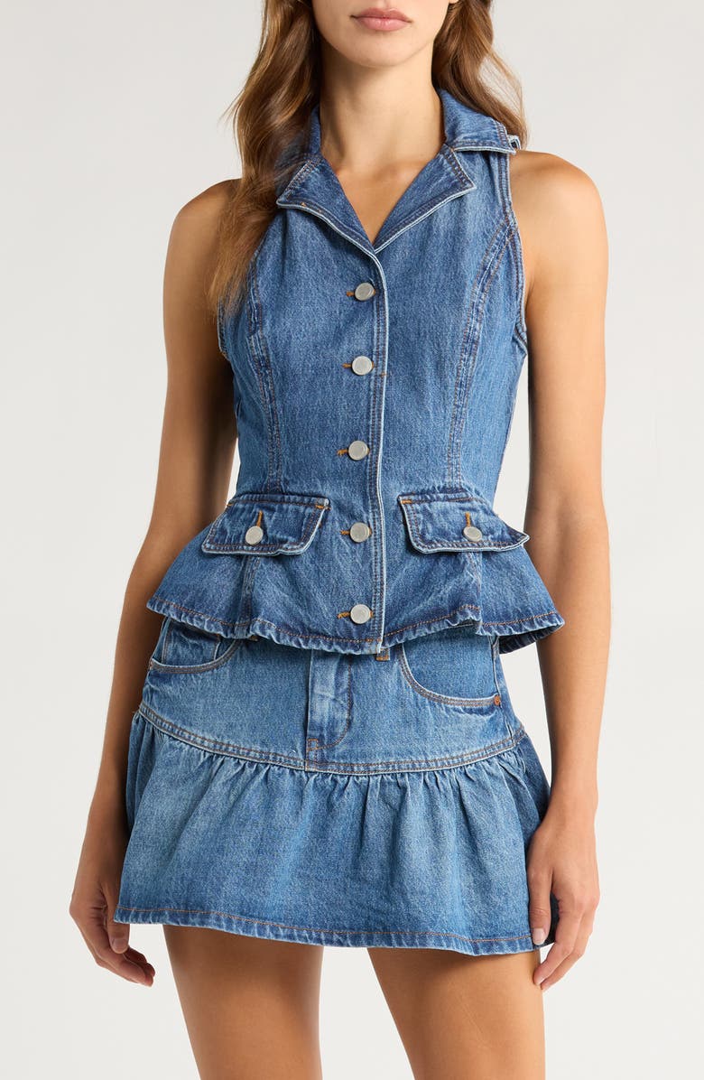 BLANKNYC Denim Peplum Vest, Main, color, Rain Or Shine