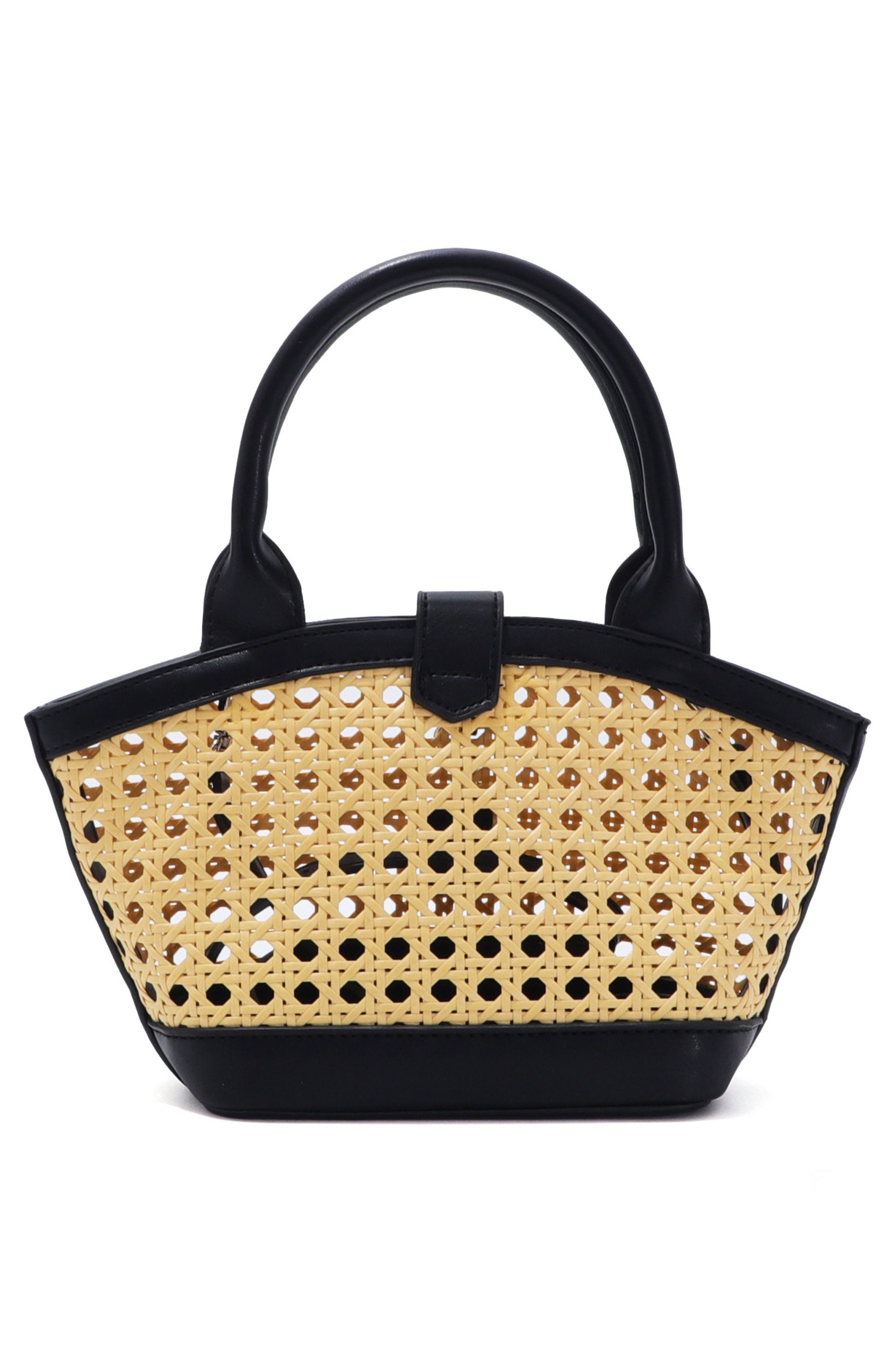 Kane Rattan Shoulder Bag, Alternate, color, BLACK/ TAN
