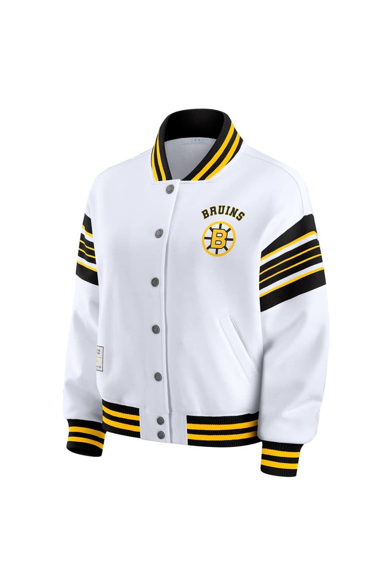 Women's WEAR by Erin Andrews White/Gold Boston Bruins Full-Snap Fleece Sweatshirt Jacket, Alternate, color, Gold