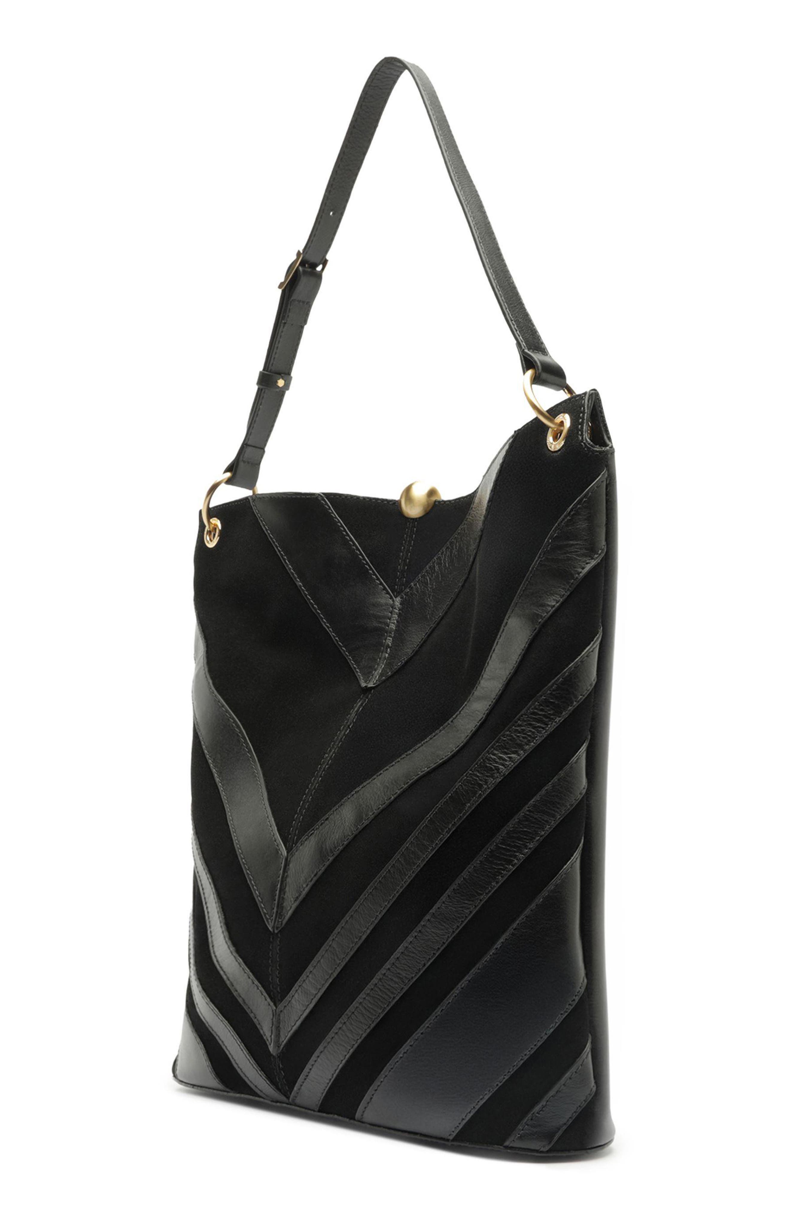 Aurora Large Leather Hobo Bag, Alternate, color, BLACK