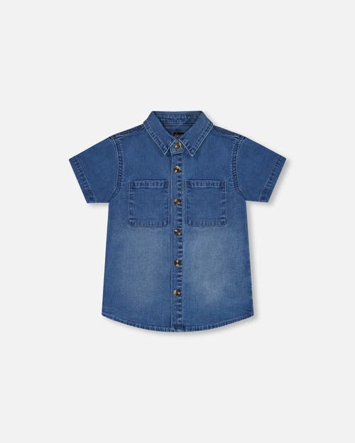 Deux Par Deux Little Boy's Short Sleeve Button Down Shirt Dark Denim Blue In Dark Denim Blue