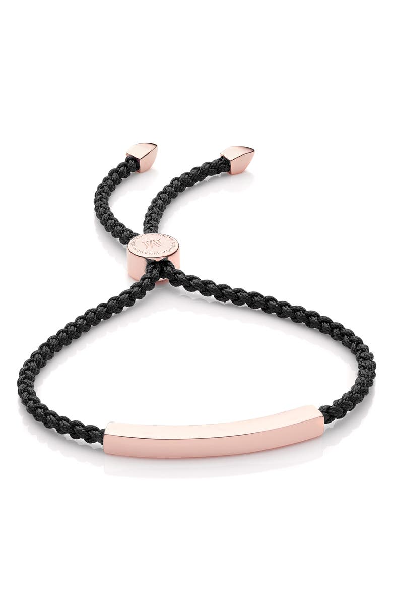 Monica Vinader Engravable Linear Friendship Bracelet, Main, color, Rose Gold/ Black