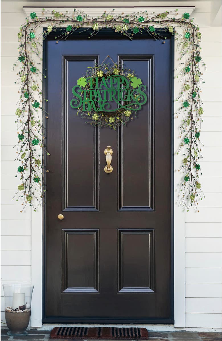 Glitzhome 72"L St. Patrick
s Shamrock Garland, Alternate, color, Green