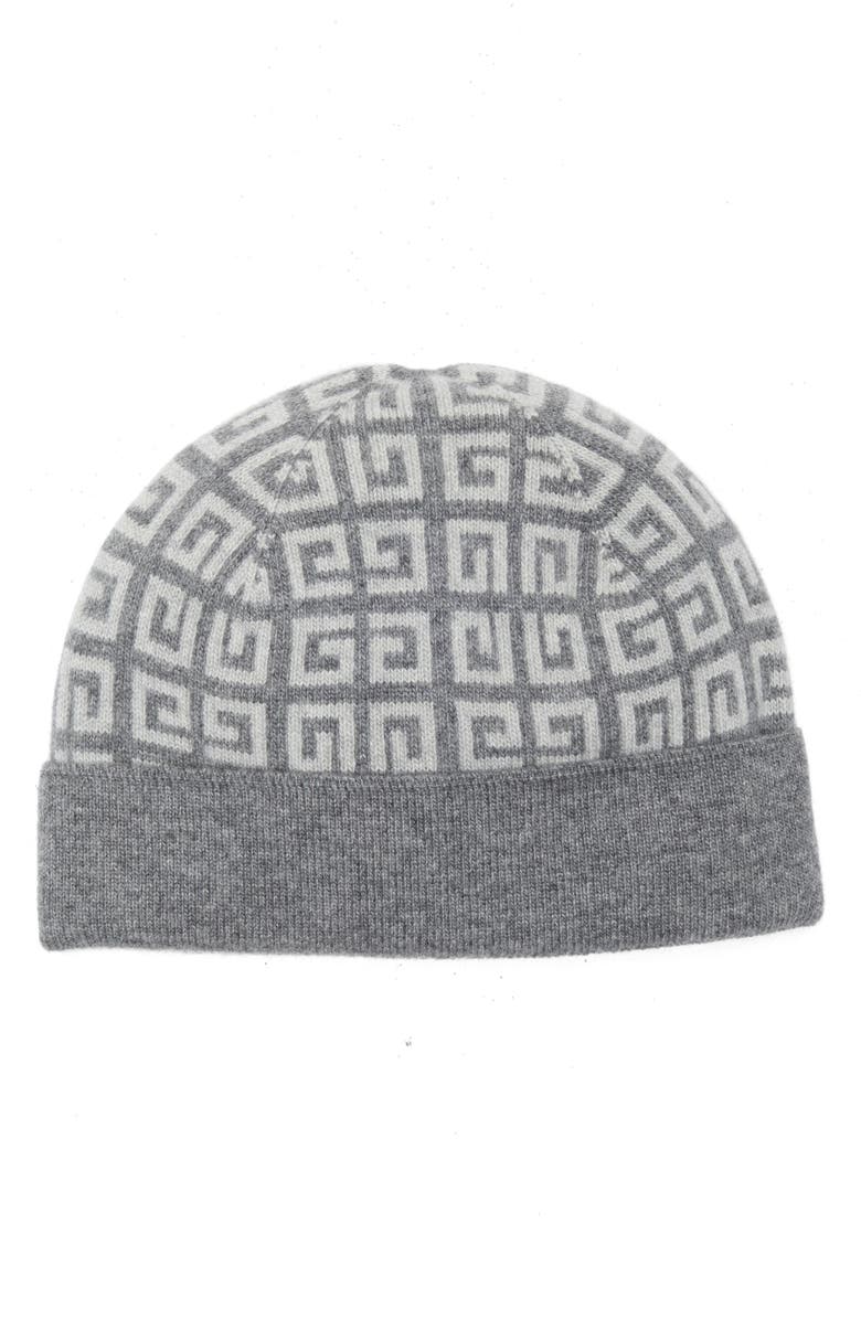 Givenchy Logo Jacquard Wool & Cashmere Beanie, Main, color, Dark Grey Light Grey