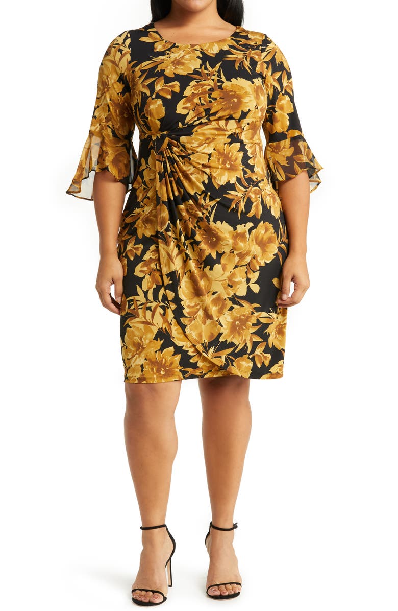 Connected Apparel Floral Knit Faux Wrap Dress, Main, color,
