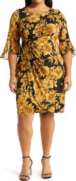 Connected Apparel Floral Knit Faux Wrap Dress