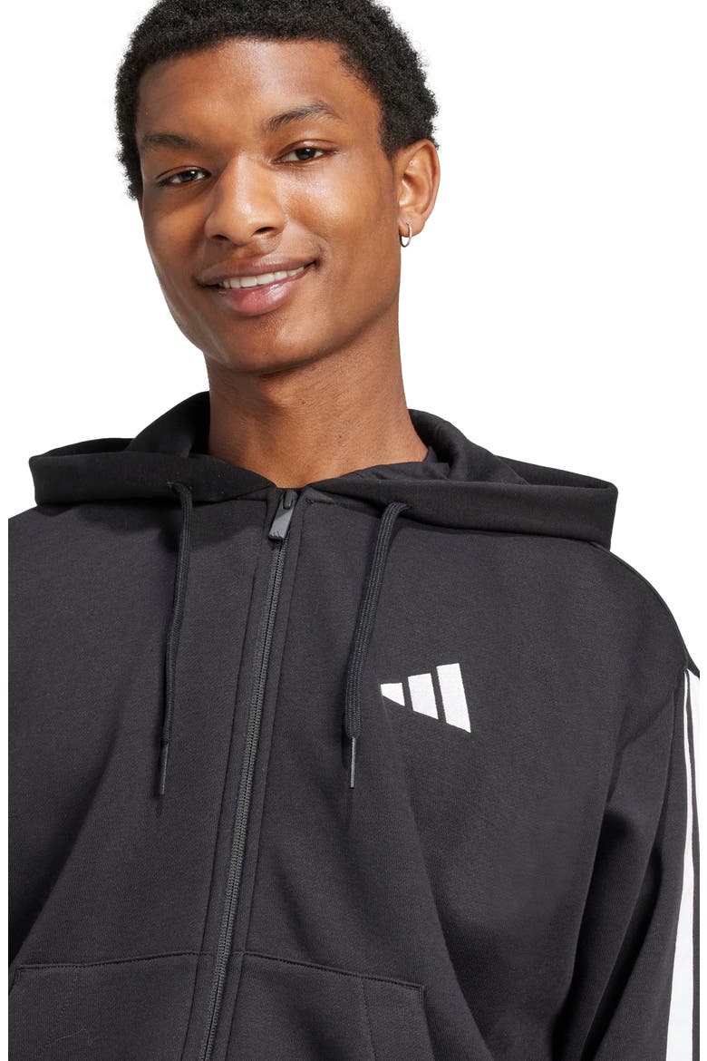 Essential 3-Stripes Fleece Hoodie, Alternate, color, BLACK/WHIT