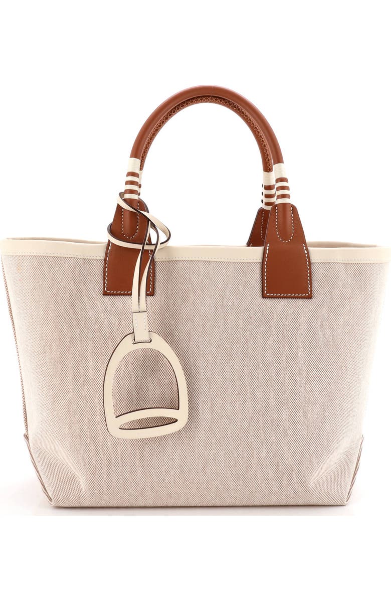 Pre-Owned Hermes Sac Steeple Tote Toile with Leather 25, Main, color, Ecru