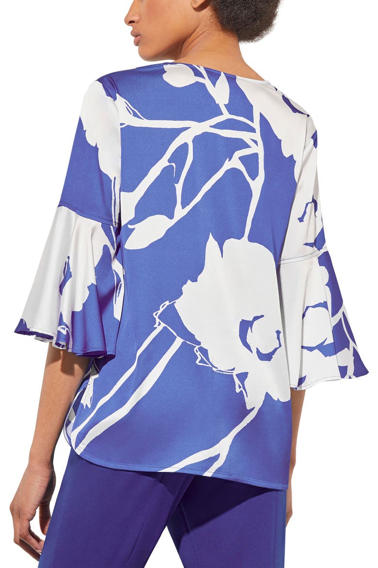 Floral Print Bell Sleeve Top, Alternate, color, SAPPHIRE SEA/WHITE