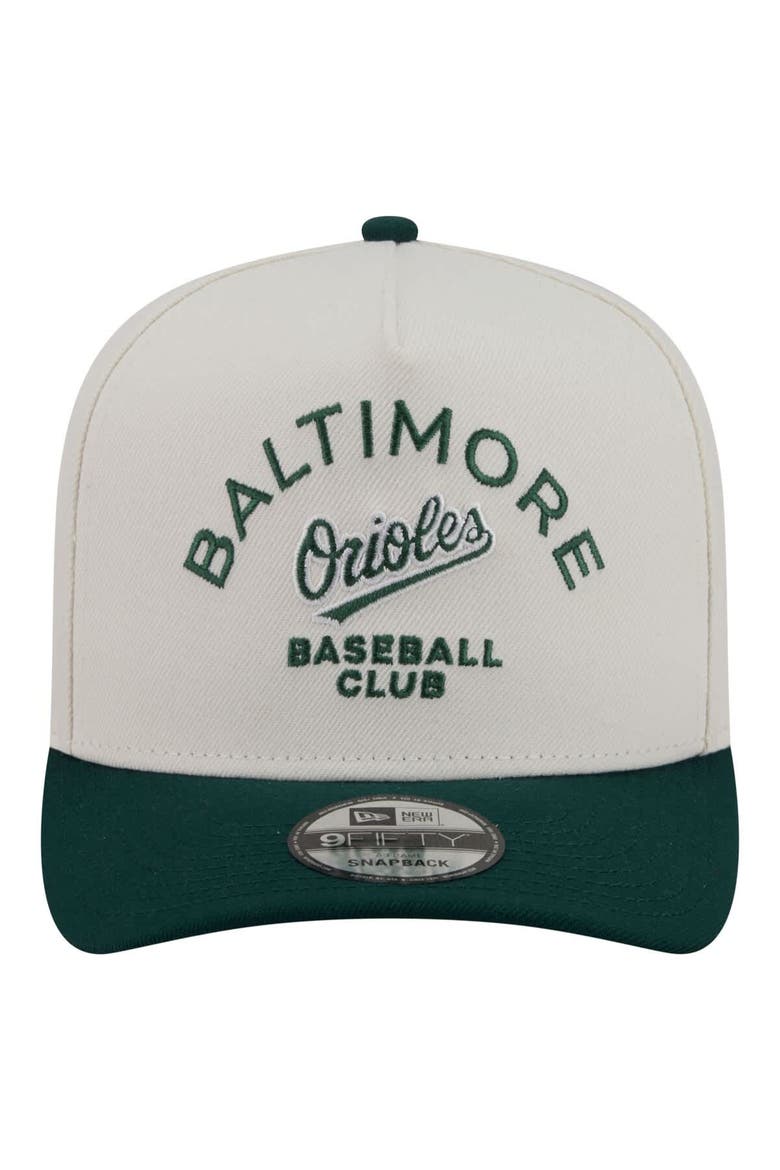 Men's New Era  Cream/Dark Green Baltimore Orioles Chrome A-Frame 9FIFTY Snapback Hat, Alternate, color, Cream