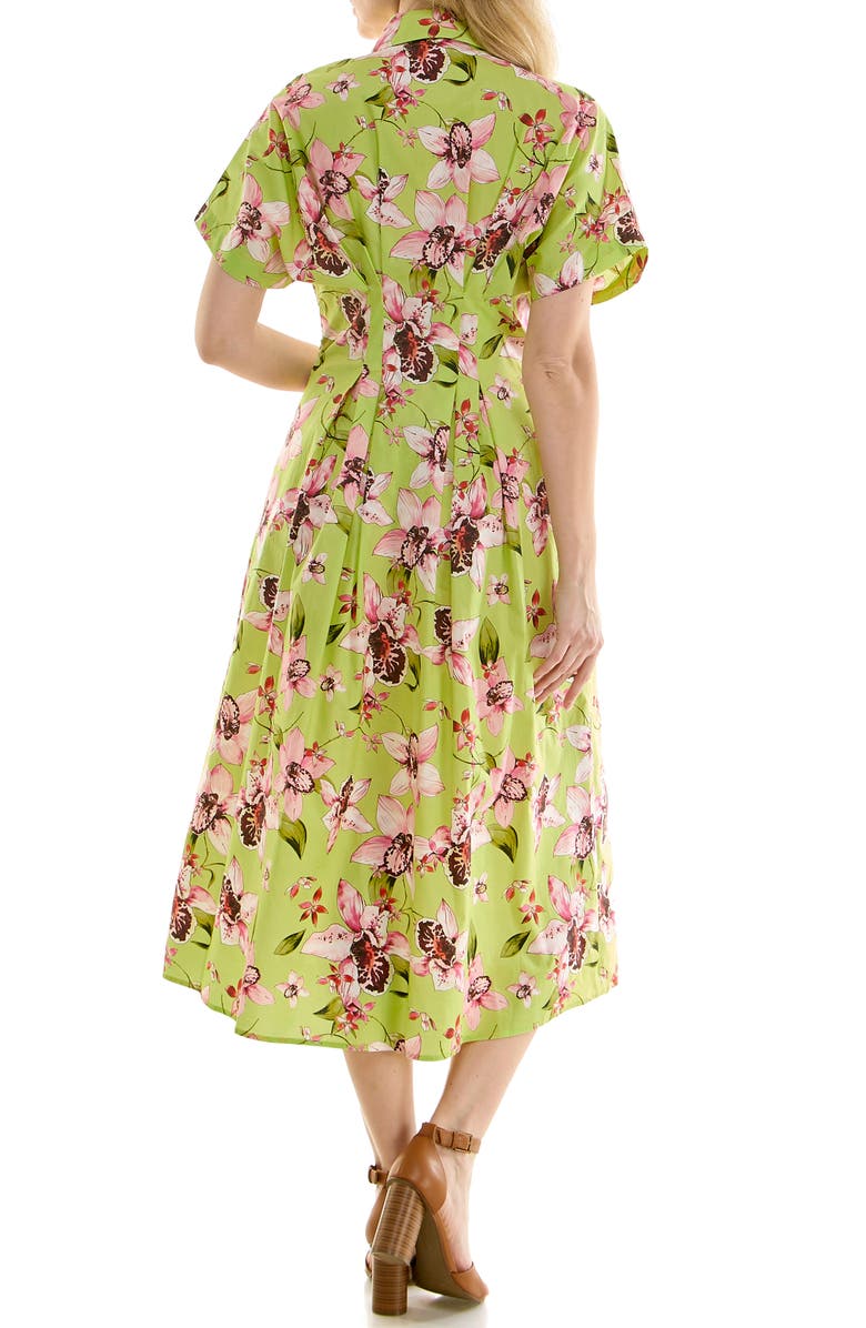 Nicole Miller Pintuck Waist Midi Shirtdress, Alternate, color, Orchid Allover Lime