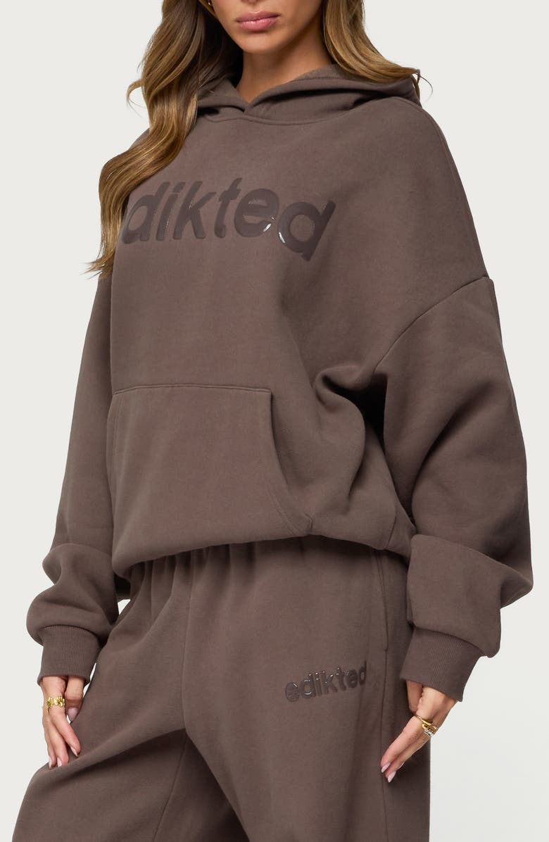 EDIKTED Be Edikted Logo Hoodie, Alternate, color, Brown