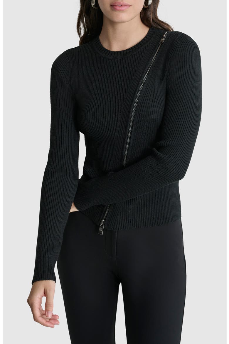 Asymmetric Zip Detail Sweater, Main, color, BLACK