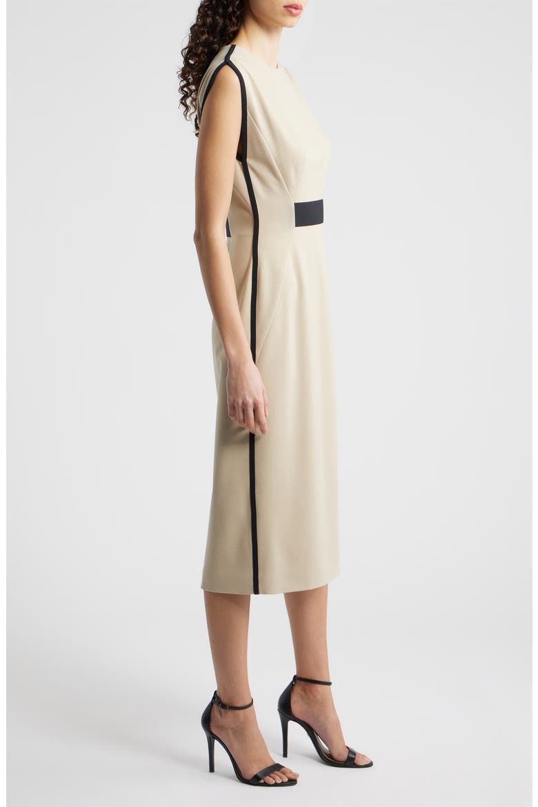 Detira Grosgrain Waist Detail Sheath Midi Dress, Alternate, color, PUMICE