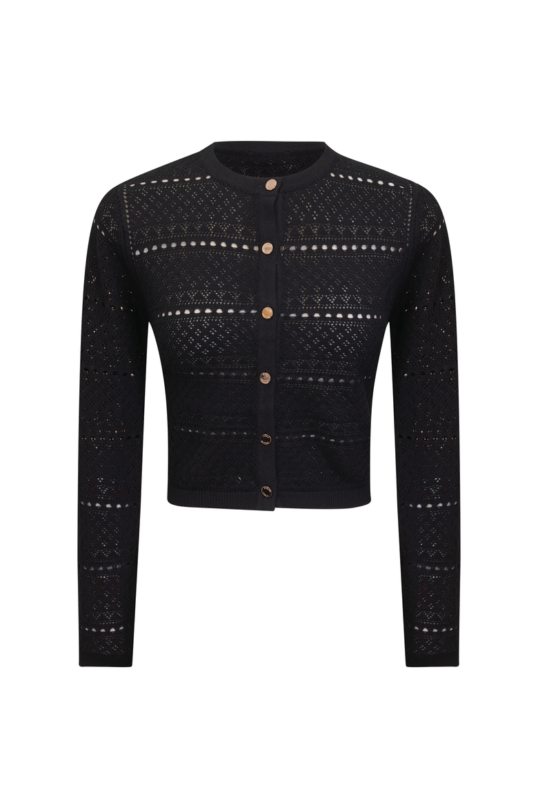 Cropped Crochet Button Front Cardigan, Main, color, Black
