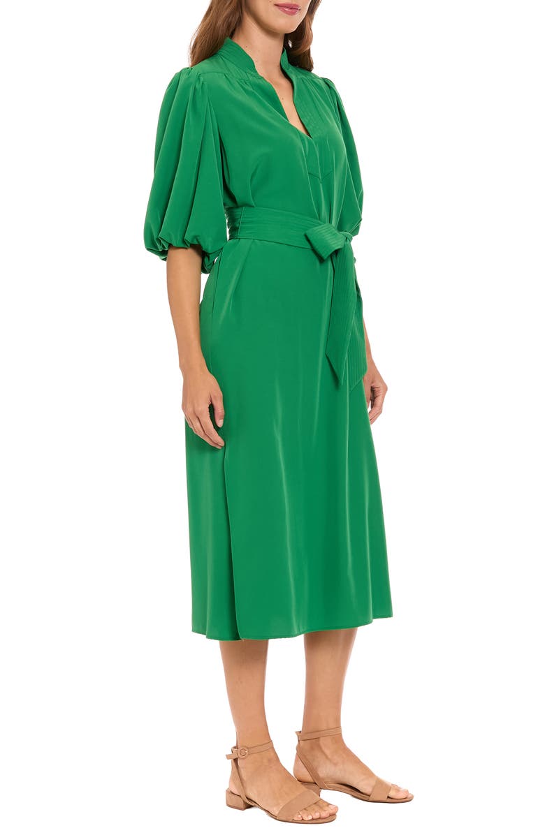 London Times Split Neck Tie Waist Midi Dress, Alternate, color, Amazon Green