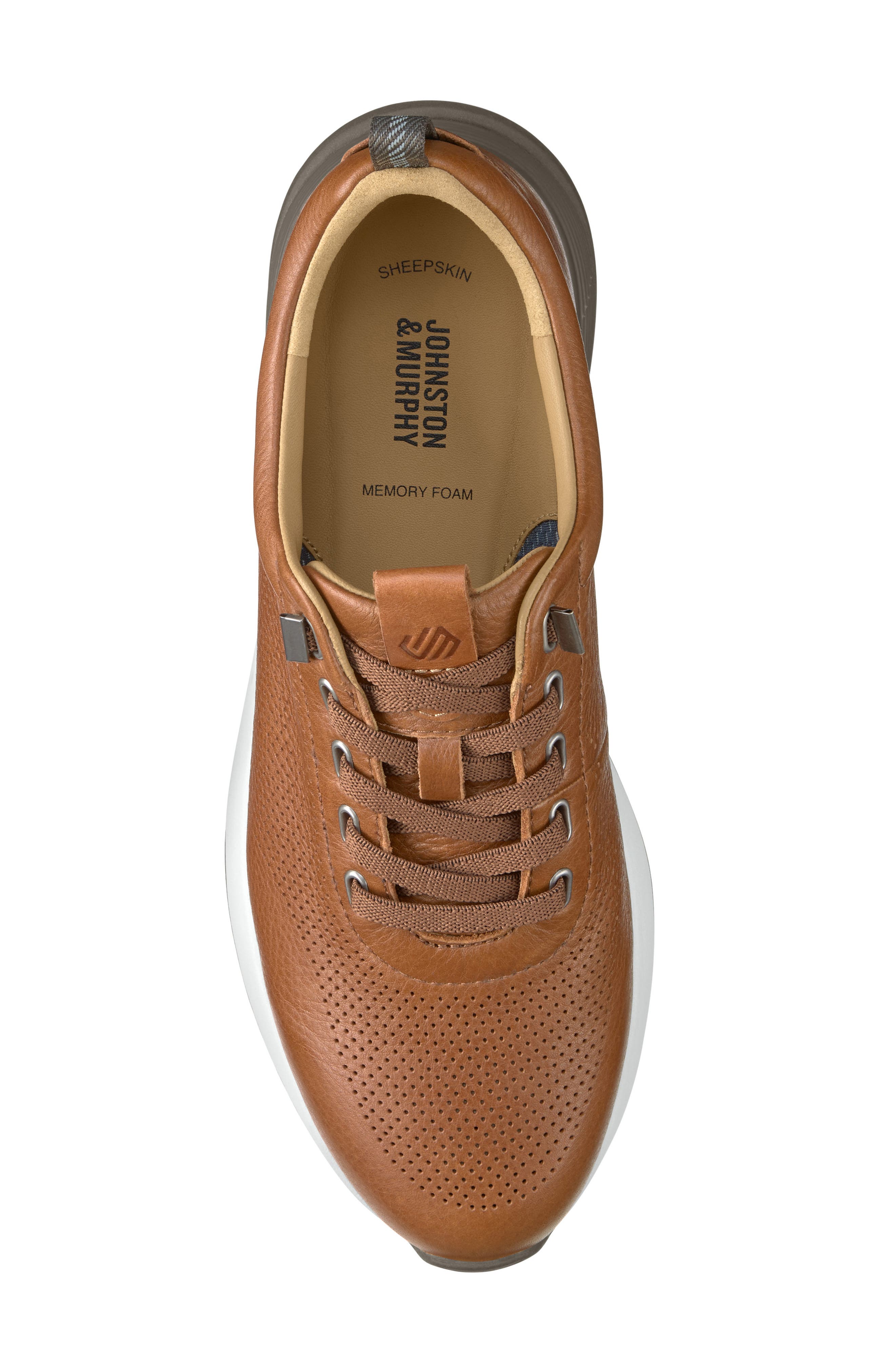 Johnston 
Murphy Kinnon Perforated Leather Jogger Sneaker, Alternate, color, Dark Tan Full Grain