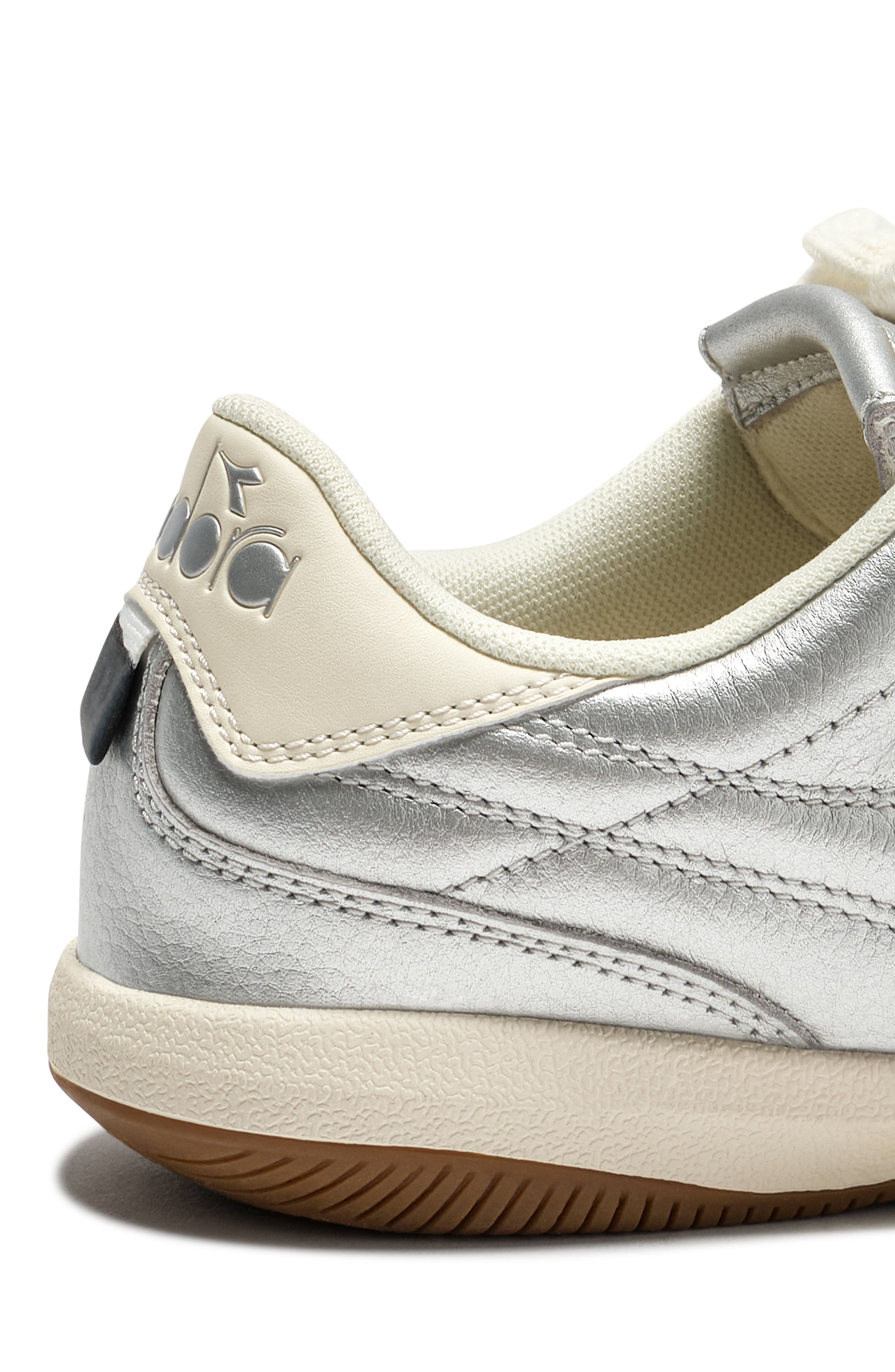Diadora Gold Indoor Metallic Leather Sneaker, Alternate, color, Silver